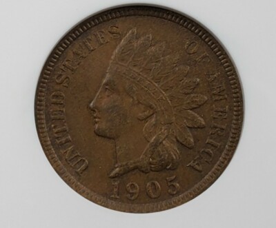 1905 Indian Head Penny repunched date showing secondary digit impressions visible below and above the primary date numerals