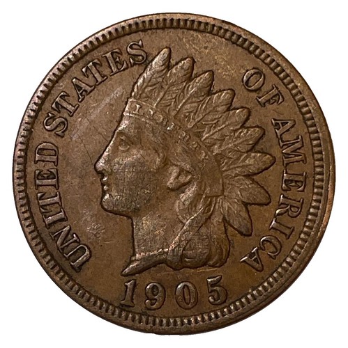 1905 Indian Head Penny clipped planchet error showing curved indentation on the rim and Blakesley effect on the opposite side