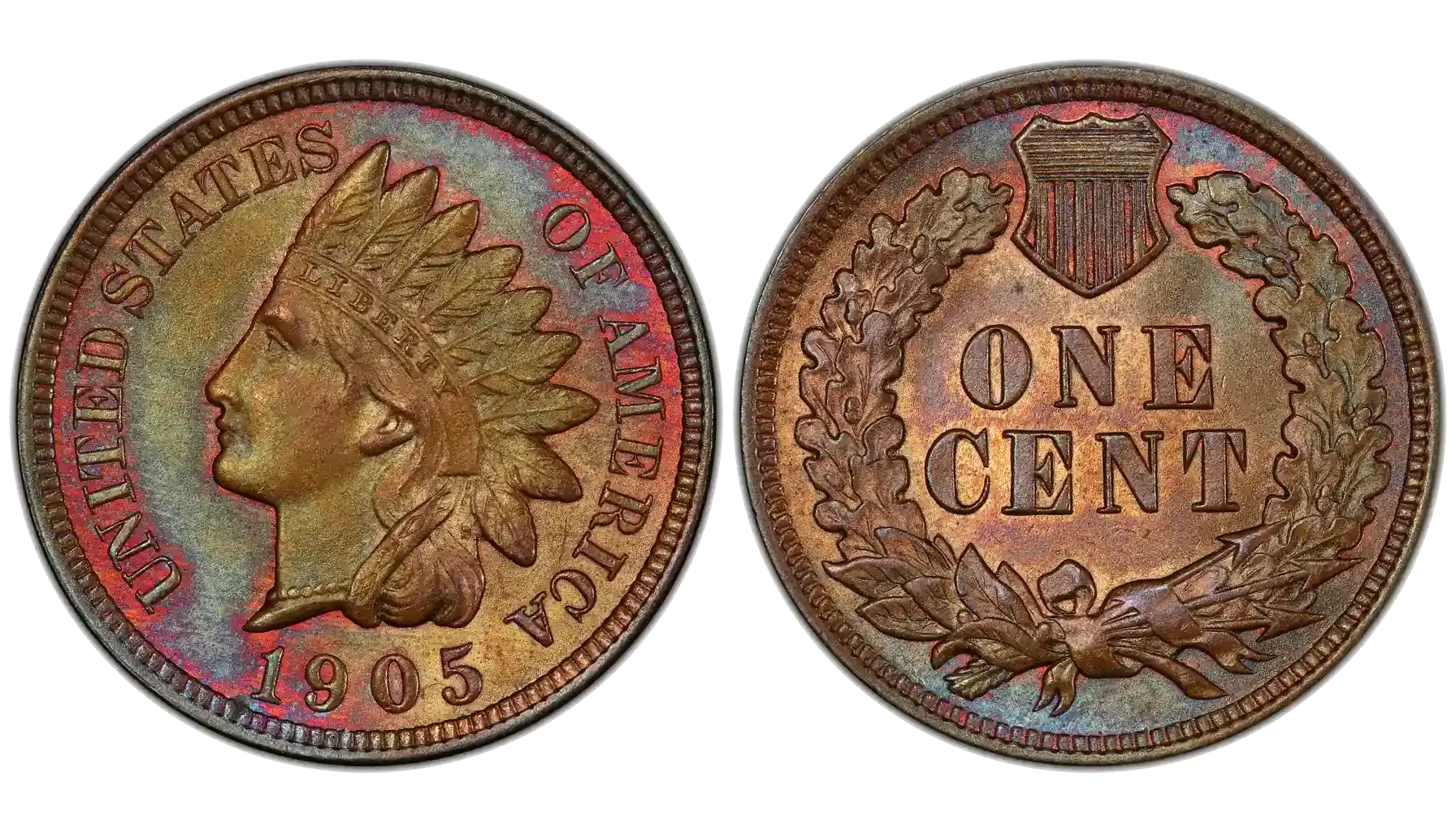 Historical Philadelphia Mint photograph circa 1905 or group of 1905 Indian Head Pennies showing a range of grades from worn to uncirculated